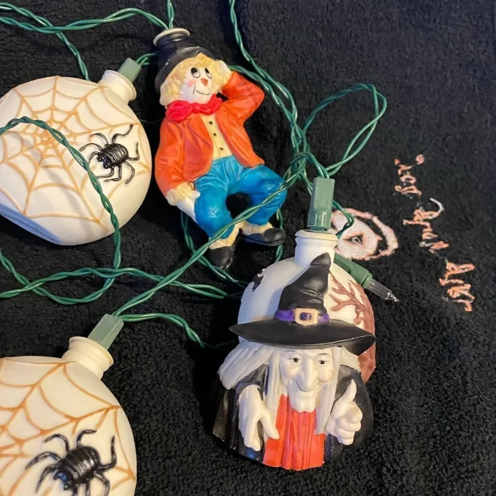 RARE Old World Christmas 1983 Halloween Witch Spider Scarecrow String Lights